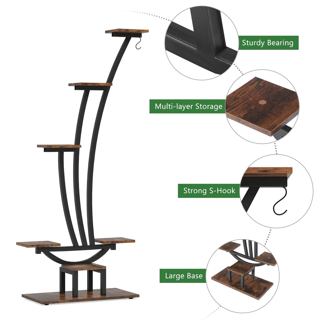 Support pour Plantes d'Intérieur, Étagère à Fleurs à 6 Niveaux pour Jardin Domestique - Lot de 2