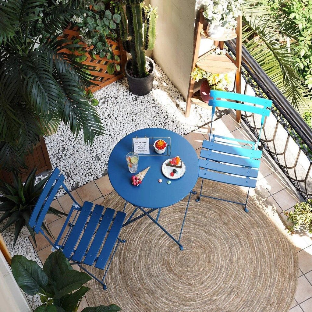 Ensemble bistro pliant 3 pièces en métal, ensemble de conversation intérieur/extérieur résistant aux intempéries pour patio, cour, jardin