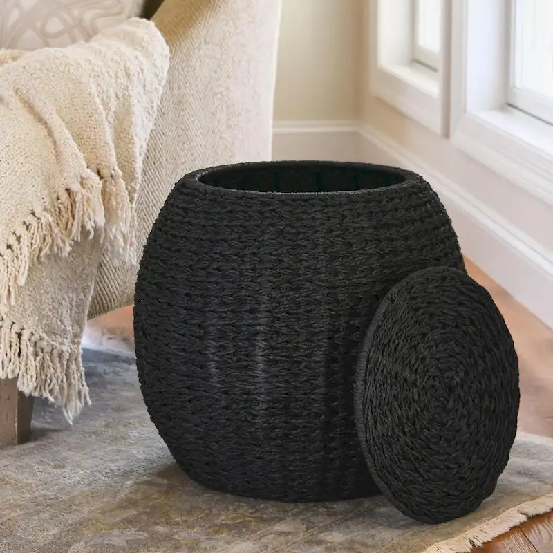 Table d'appoint avec panier de rangement en osier tressé à la main Household Essentials - 17,0 L x 17,0 l x 19,0 H