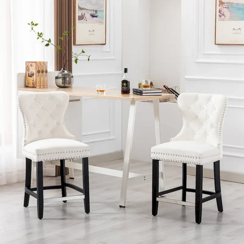 Tabouret de comptoir Carter 24 Wingback capitonné avec clous (lot de 2)