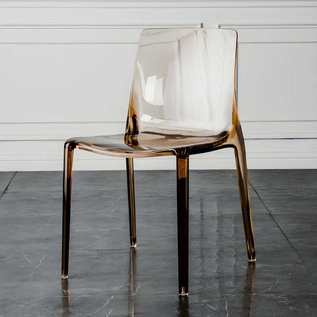 Chaise de salle à manger en acrylique ambré sans accoudoirs et à dossier bas