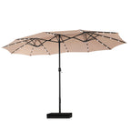 MAISON ARTS Parasol de marché extérieur rectangulaire de 4,5 m avec manivelle, double face, lumières LED solaires et base incluse
