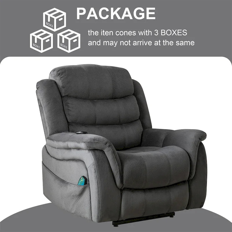 Fauteuil inclinable électrique releveur pour personnes âgées avec massage et fonction chauffante (inclinaison à plat)