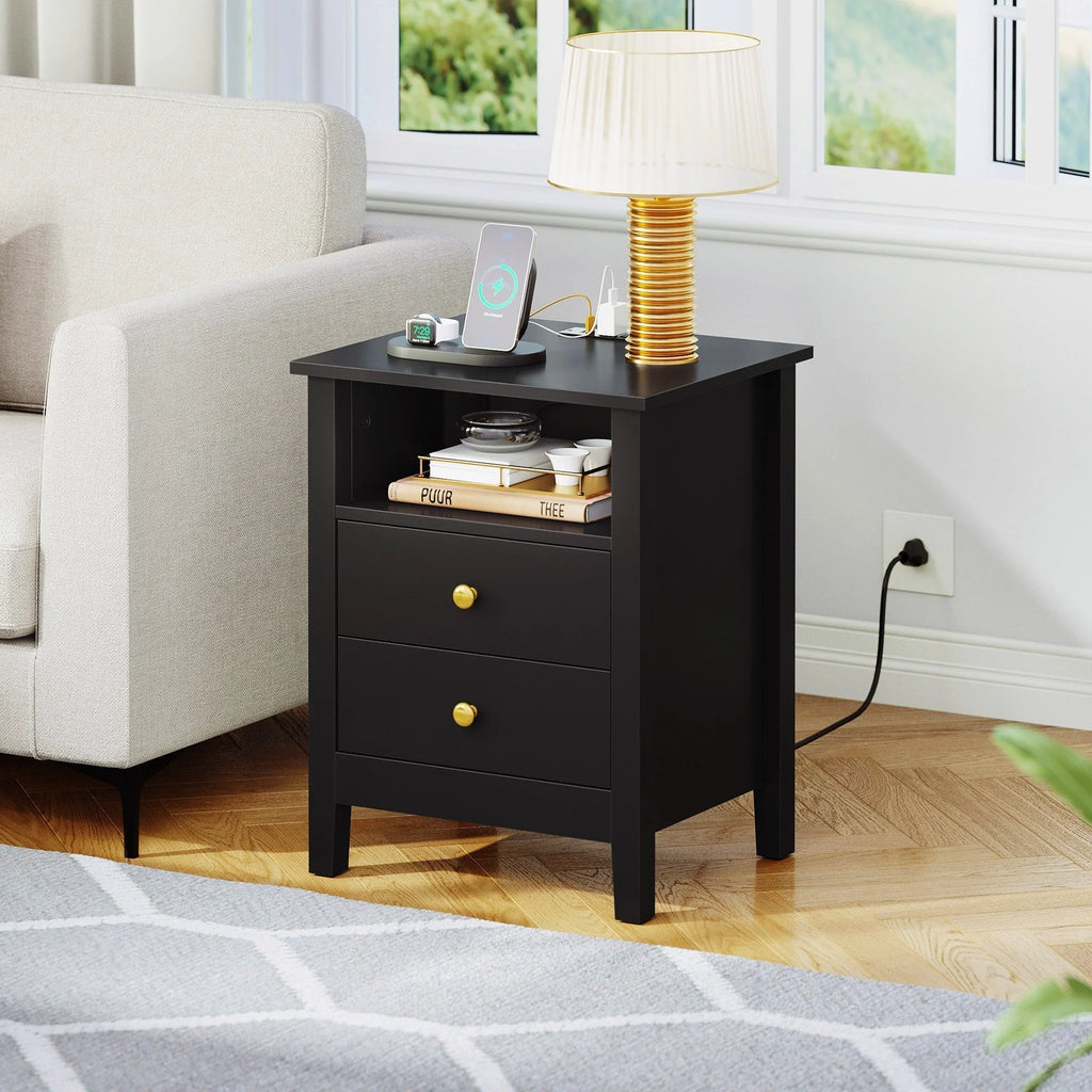 Tables de chevet lot de 2 avec station de recharge table d'appoint avec 2 tiroirs avec ports USB et prises de courant chevet de lit