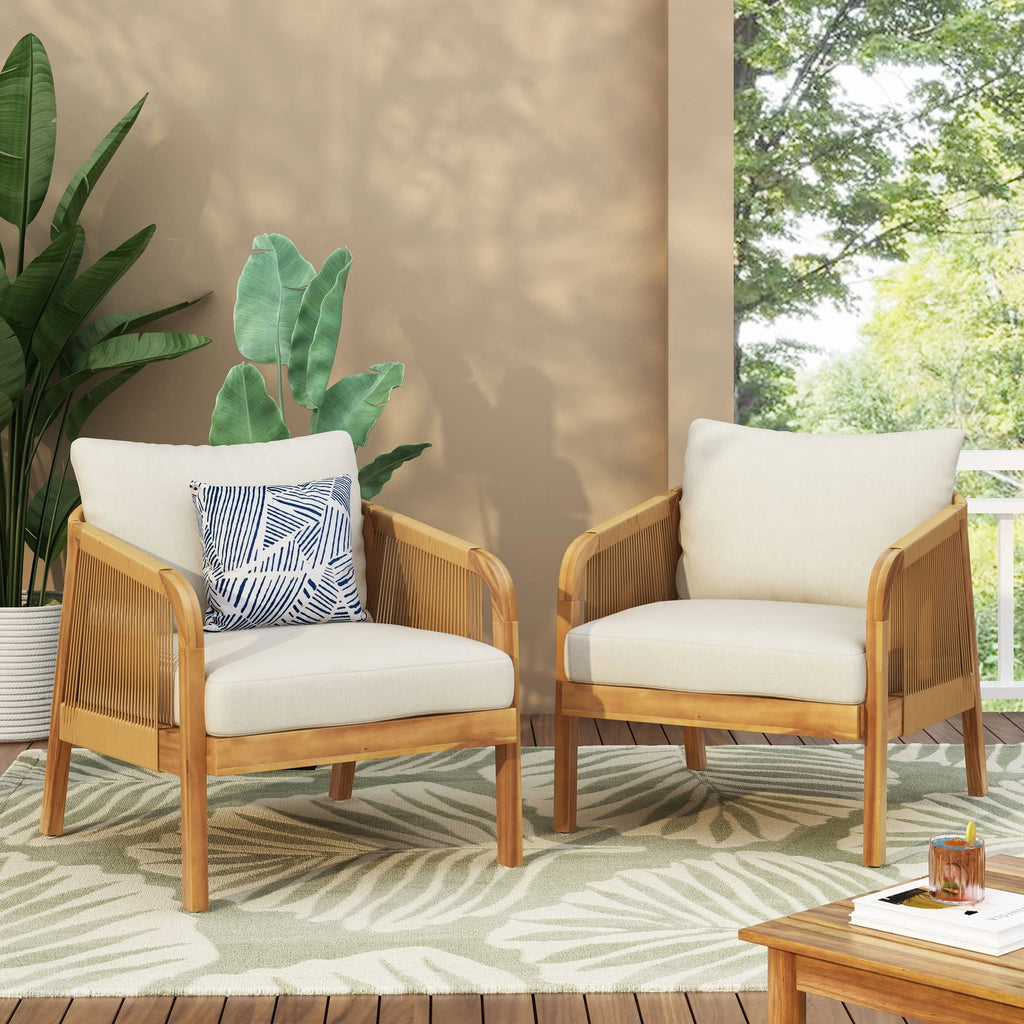 Ensemble de deux fauteuils de club d'extérieur Jabe en bois d'acacia et osier par Christopher Knight Home