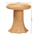 Table d'appoint Avalon Scallop en rotin naturel - Table en osier tressée à la main avec base à jupe, style côtier pour salon ou couloir