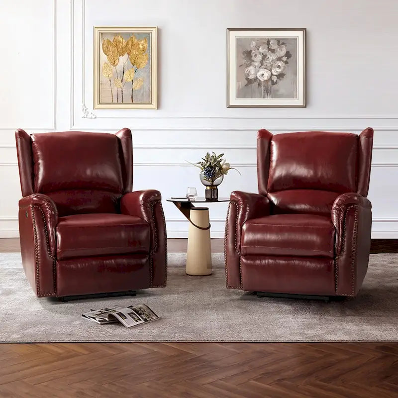 Fauteuil inclinable électrique Eduardo en cuir véritable avec port USB (ensemble de 2)