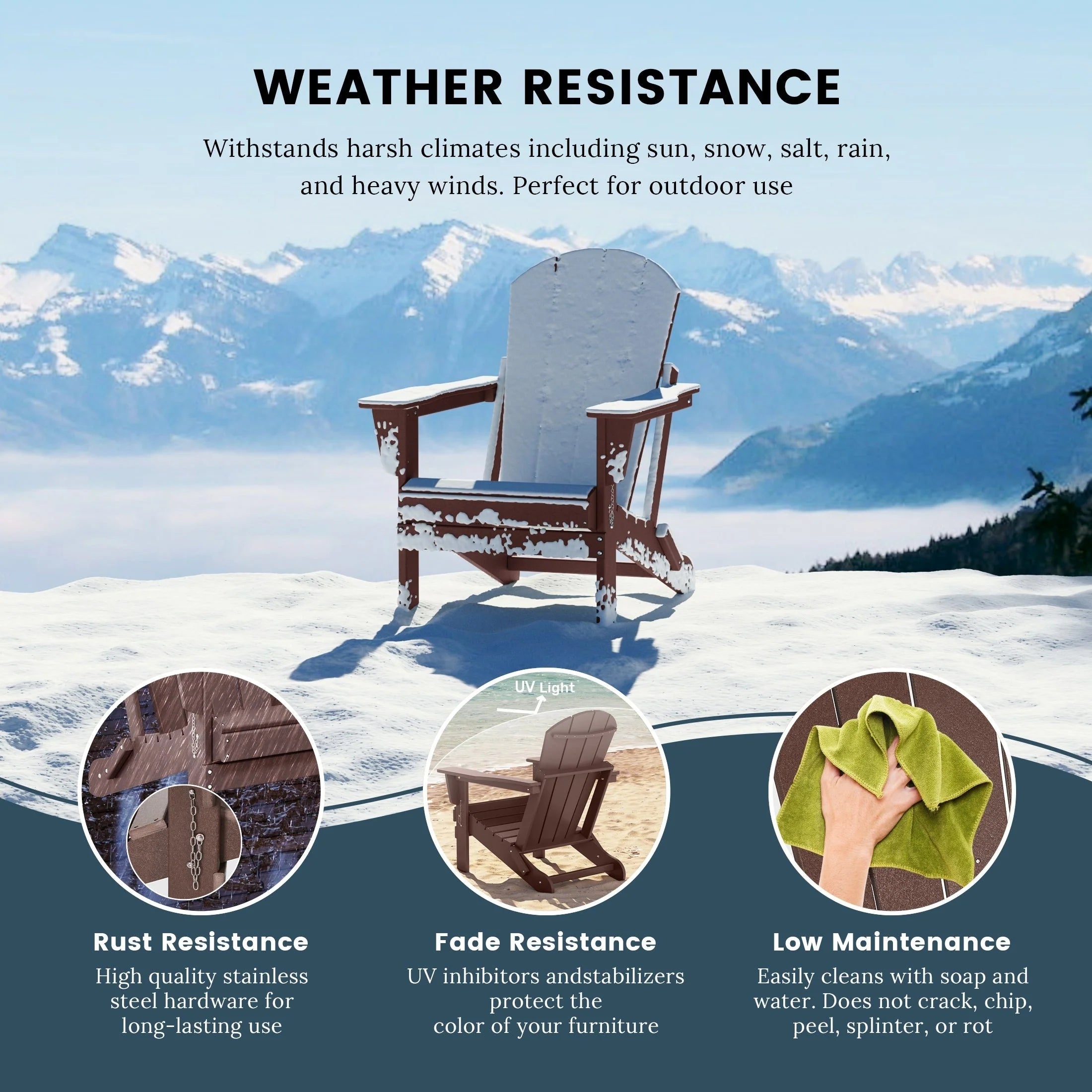 Chaise Adirondack pliante de patio d'extérieur tout temps résistante à la décoloration Polytrends Laguna