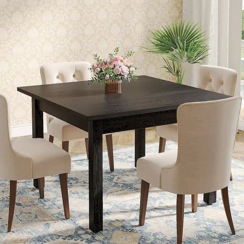 Table à manger carrée de 100 cm pour 2-4 personnes avec pieds en bois massif pour salon et salle à manger