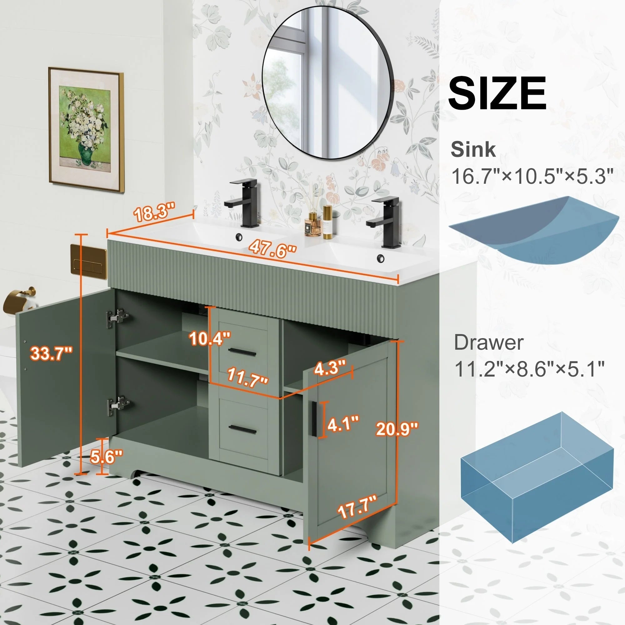 Meuble-lavabo Wavy Line 30/36/48 avec évier et robinet