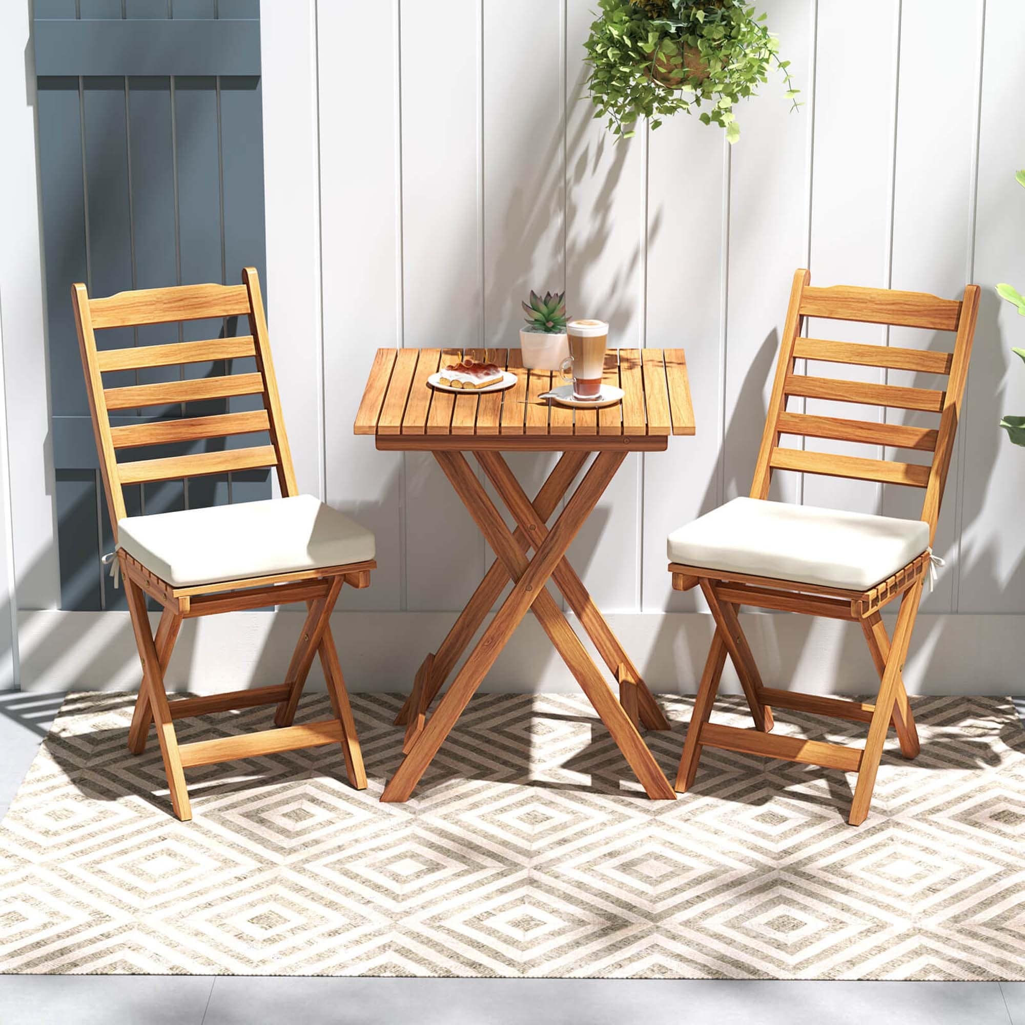 Ensemble de bistrot pliant 3 pièces Patiojoy avec coussins d'assise amovibles - Voir les détails
