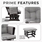 Ensemble fauteuil planeur et ottoman Home Imports Emporium - Mouvement de bercement fluide, fauteuil ergonomique à dossier haut avec accoudoirs rembourrés et poches de rangement