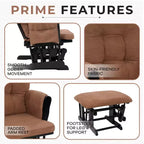 Ensemble fauteuil planeur et ottoman Home Imports Emporium - Mouvement de bercement fluide, fauteuil ergonomique à dossier haut avec accoudoirs rembourrés et poches de rangement