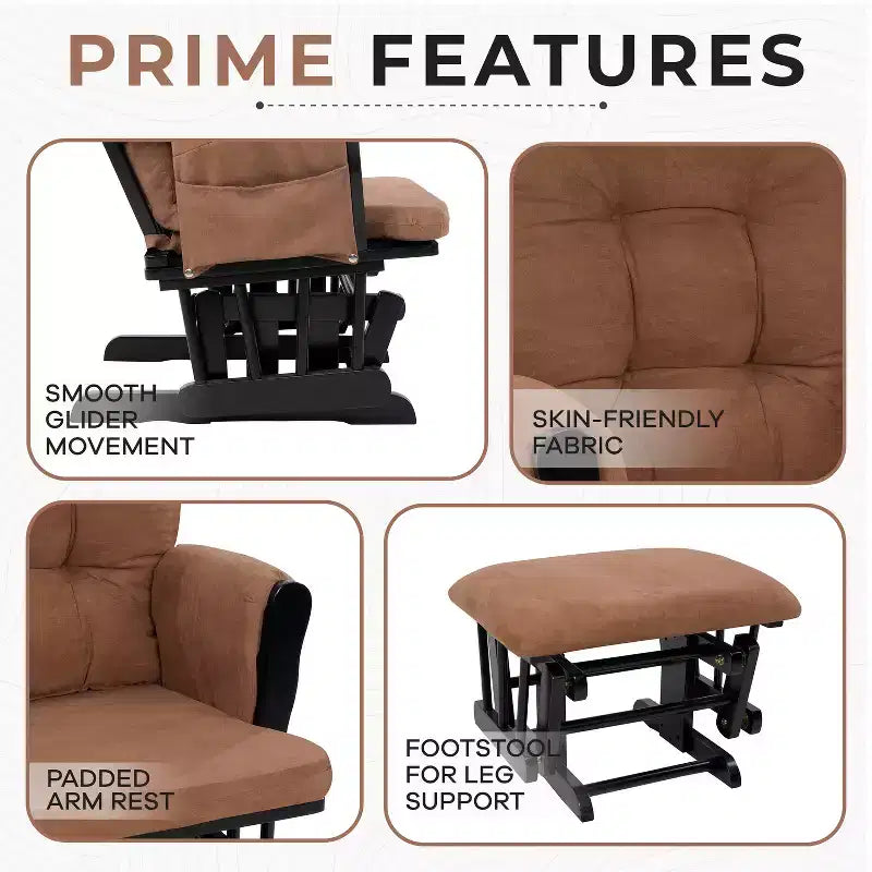 Ensemble fauteuil planeur et ottoman Home Imports Emporium - Mouvement de bercement fluide, fauteuil ergonomique à dossier haut avec accoudoirs rembourrés et poches de rangement