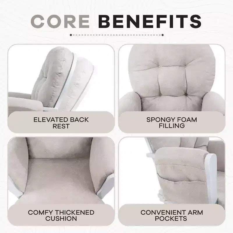 Ensemble fauteuil planeur et ottoman Home Imports Emporium - Mouvement de bercement fluide, fauteuil ergonomique à dossier haut avec accoudoirs rembourrés et poches de rangement
