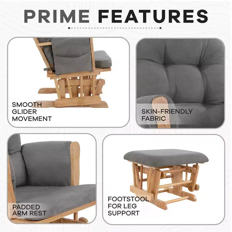 Ensemble fauteuil planeur et ottoman Home Imports Emporium - Mouvement de bercement fluide, fauteuil ergonomique à dossier haut avec accoudoirs rembourrés et poches de rangement
