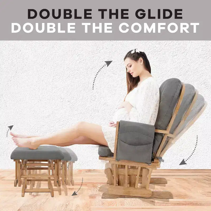 Ensemble fauteuil planeur et ottoman Home Imports Emporium - Mouvement de bercement fluide, fauteuil ergonomique à dossier haut avec accoudoirs rembourrés et poches de rangement