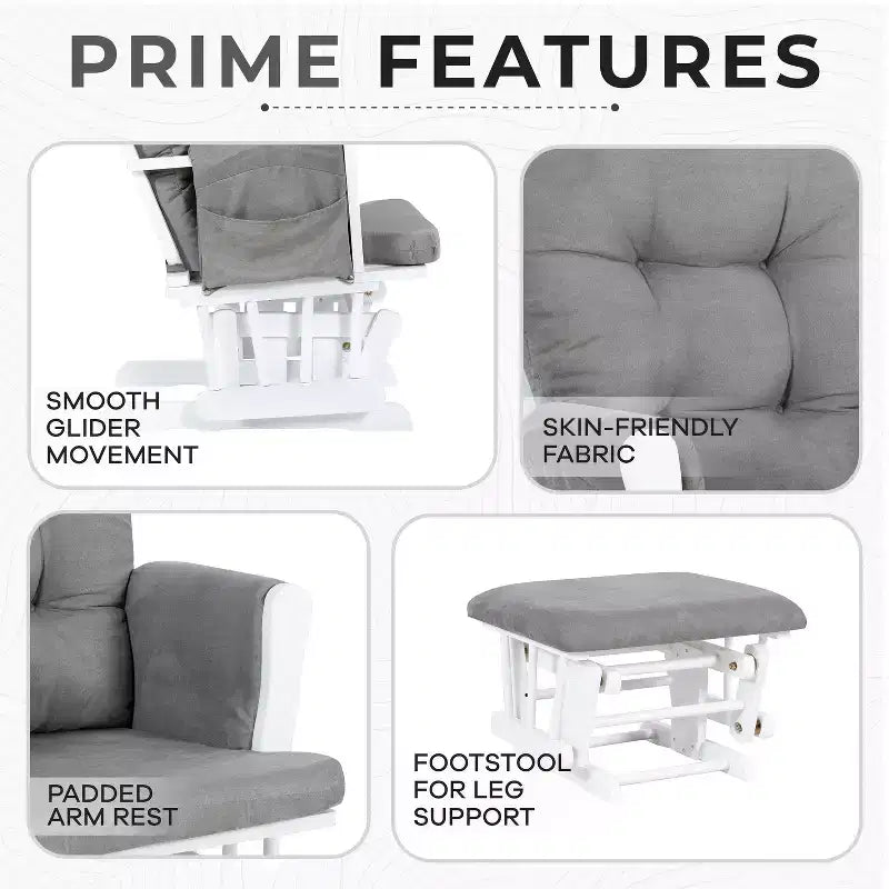 Ensemble fauteuil planeur et ottoman Home Imports Emporium - Mouvement de bercement fluide, fauteuil ergonomique à dossier haut avec accoudoirs rembourrés et poches de rangement