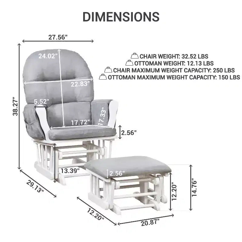 Ensemble fauteuil planeur et ottoman Home Imports Emporium - Mouvement de bercement fluide, fauteuil ergonomique à dossier haut avec accoudoirs rembourrés et poches de rangement