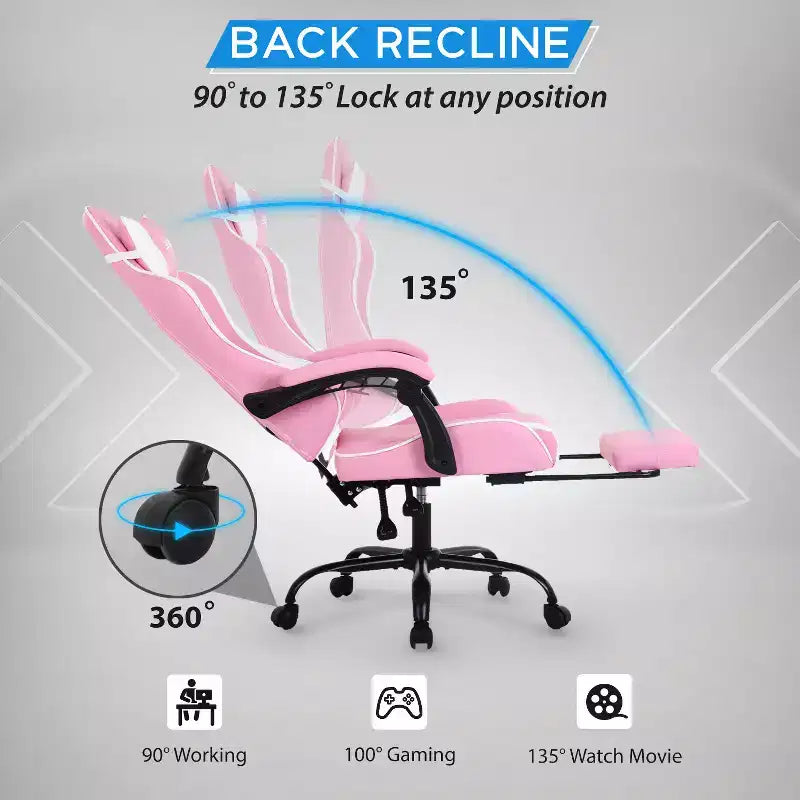 BestMassage Chaise de Gaming Fauteuil de Bureau avec Repose-Pieds et Soutien Lombaire