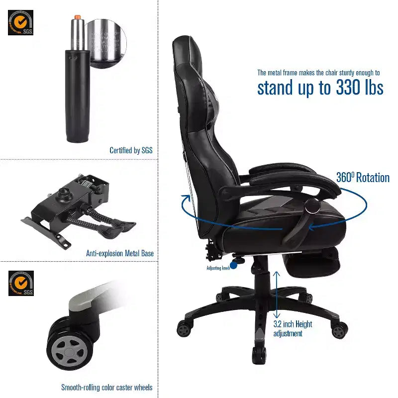 Chaise de Gaming ELECWISH avec Repose-pieds, Soutien Lombaire, Chaise d'Ordinateur Respirante avec Coussin à Ressorts Ensachés, Chaises pour Adultes