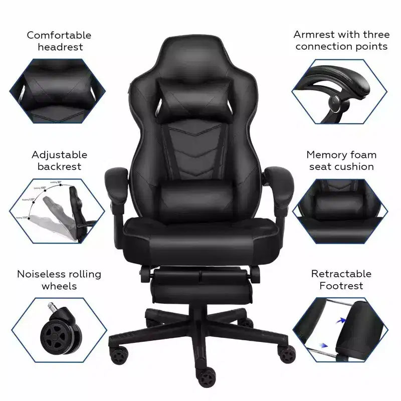 Chaise de Gaming ELECWISH avec Repose-pieds, Soutien Lombaire, Chaise d'Ordinateur Respirante avec Coussin à Ressorts Ensachés, Chaises pour Adultes