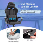 Chaise de jeu FDW Gaming Chaise de bureau massante confortable et élégante avec soutien lombaire réglable, pivotante à 360 degrés et roulettes silencieuses