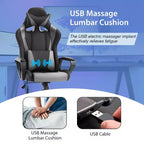 Chaise de jeu FDW Gaming Chaise de bureau massante confortable et élégante avec soutien lombaire réglable, pivotante à 360 degrés et roulettes silencieuses