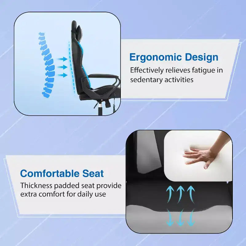 Chaise de jeu FDW Gaming Chaise de bureau massante confortable et élégante avec soutien lombaire réglable, pivotante à 360 degrés et roulettes silencieuses