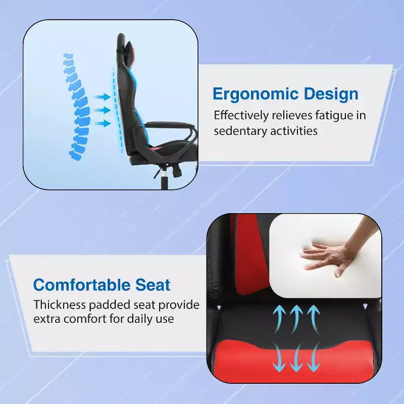 Chaise de jeu FDW Gaming Chaise de bureau massante confortable et élégante avec soutien lombaire réglable, pivotante à 360 degrés et roulettes silencieuses