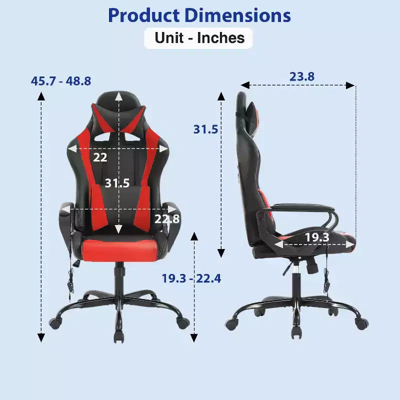Chaise de jeu FDW Gaming Chaise de bureau massante confortable et élégante avec soutien lombaire réglable, pivotante à 360 degrés et roulettes silencieuses