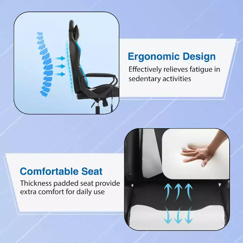 Chaise de jeu FDW Gaming Chaise de bureau massante confortable et élégante avec soutien lombaire réglable, pivotante à 360 degrés et roulettes silencieuses