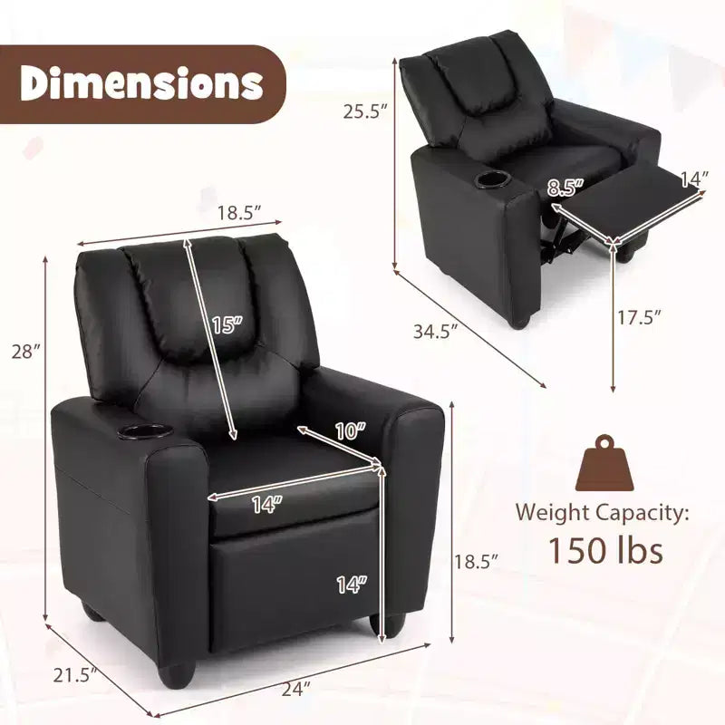 Fauteuil inclinable pour enfants Costway avec porte-gobelet et poche latérale Dossier et repose-pieds réglables Beige/Noir/Rose/Marron