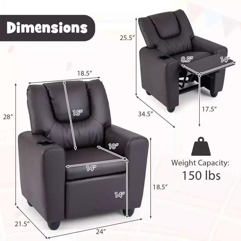 Fauteuil inclinable pour enfants Costway avec porte-gobelet et poche latérale Dossier et repose-pieds réglables Beige/Noir/Rose/Marron