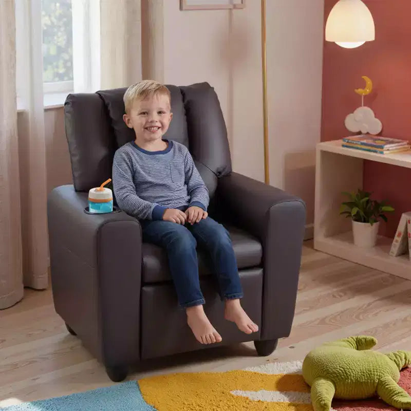 Fauteuil inclinable pour enfants Costway avec porte-gobelet et poche latérale Dossier et repose-pieds réglables Beige/Noir/Rose/Marron