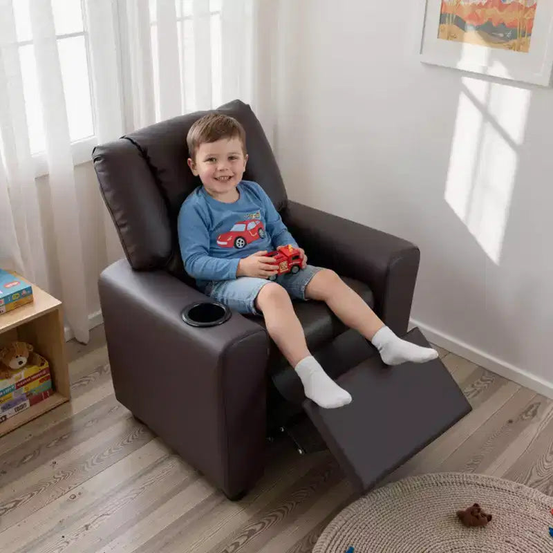 Fauteuil inclinable pour enfants Costway avec porte-gobelet et poche latérale Dossier et repose-pieds réglables Beige/Noir/Rose/Marron