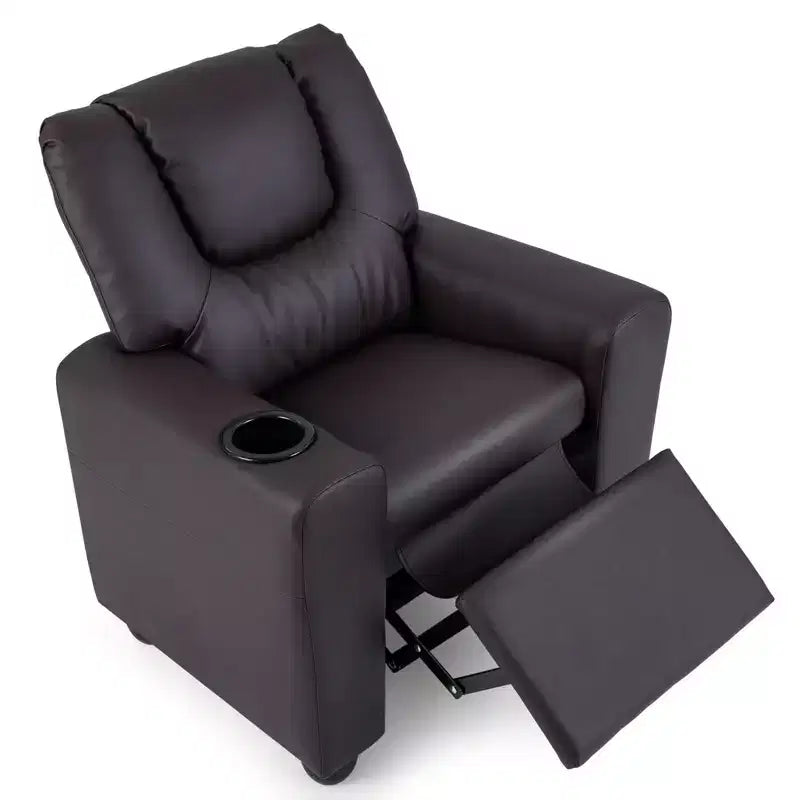 Fauteuil inclinable pour enfants Costway avec porte-gobelet et poche latérale Dossier et repose-pieds réglables Beige/Noir/Rose/Marron