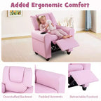 Fauteuil inclinable pour enfants Costway avec porte-gobelet et poche latérale Dossier et repose-pieds réglables Beige/Noir/Rose/Marron