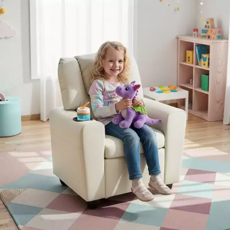 Fauteuil inclinable pour enfants Costway avec porte-gobelet et poche latérale Dossier et repose-pieds réglables Beige/Noir/Rose/Marron