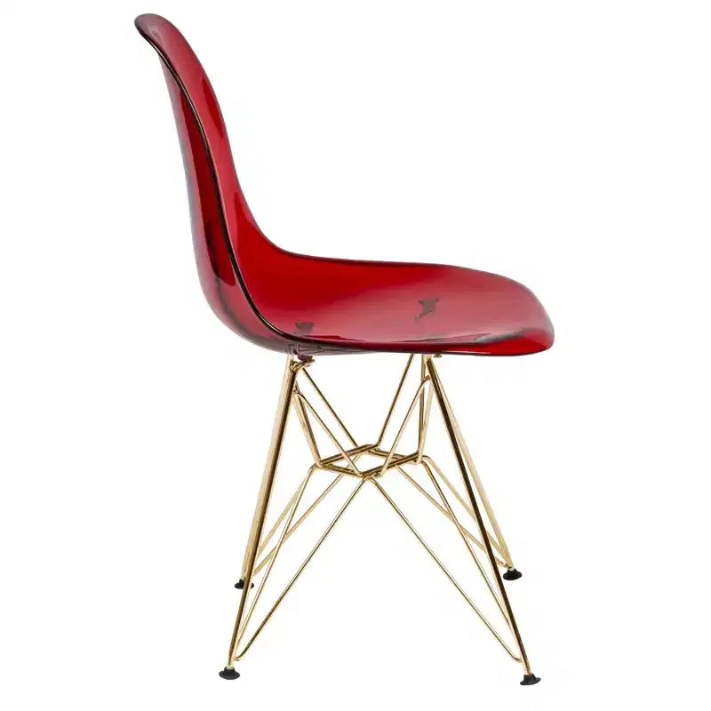 Ensemble de salle à manger 5 pièces LeisureMod avec table de salle à manger ronde de 35 po à piédestal en fer et 4 chaises d'appoint en plastique ABS avec base dorée