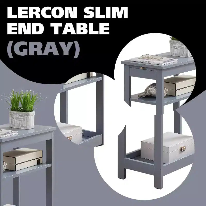 Kings Brand Furniture - Table d'appoint étroite en bois avec étagères de rangement et tiroir coulissant, table de chevet pour chambre à coucher, salon