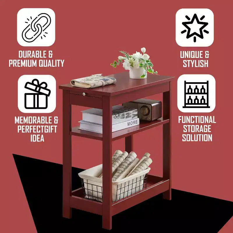 Kings Brand Furniture - Table d'appoint étroite en bois avec étagères de rangement et tiroir coulissant, table de chevet pour chambre à coucher, salon