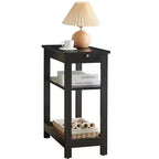 Kings Brand Furniture - Table d'appoint étroite en bois avec étagères de rangement et tiroir coulissant, table de chevet pour chambre à coucher, salon