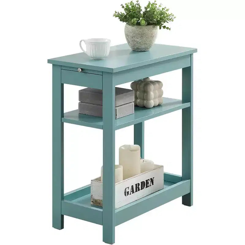 Kings Brand Furniture - Table d'appoint étroite en bois avec étagères de rangement et tiroir coulissant, table de chevet pour chambre à coucher, salon