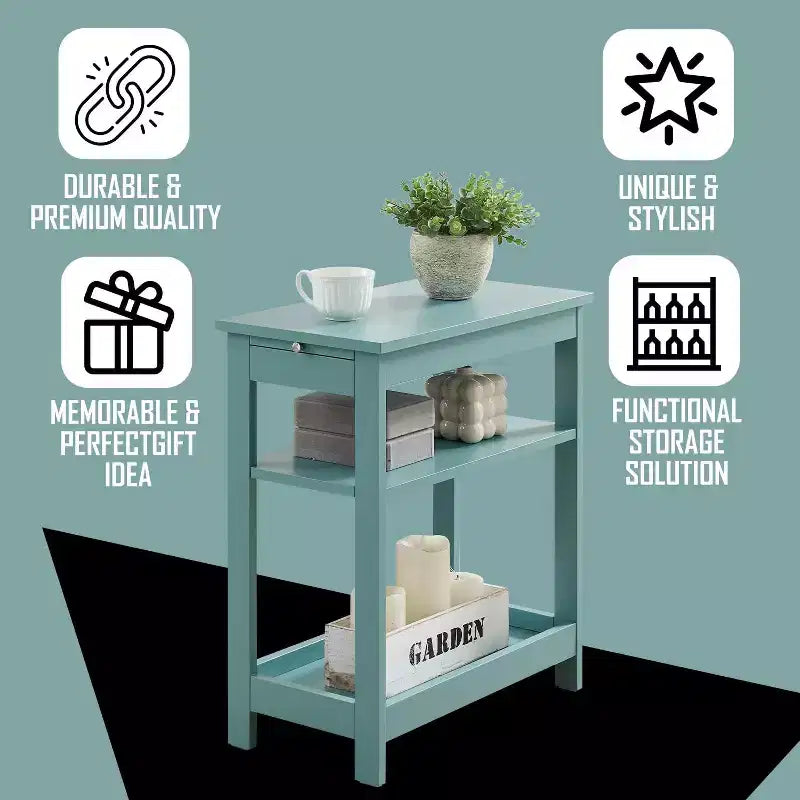 Kings Brand Furniture - Table d'appoint étroite en bois avec étagères de rangement et tiroir coulissant, table de chevet pour chambre à coucher, salon