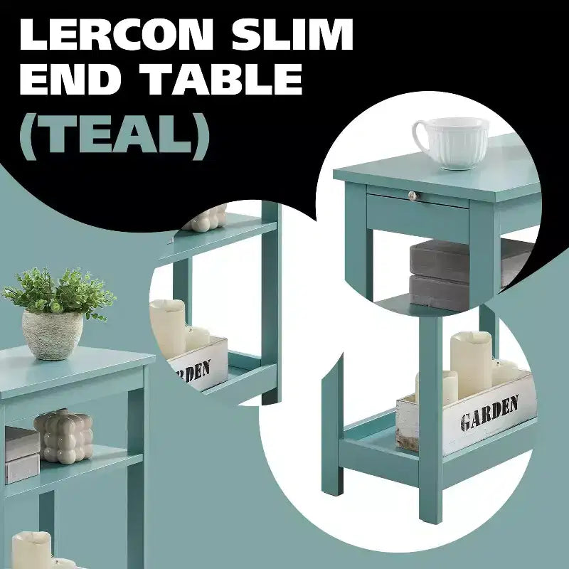Kings Brand Furniture - Table d'appoint étroite en bois avec étagères de rangement et tiroir coulissant, table de chevet pour chambre à coucher, salon