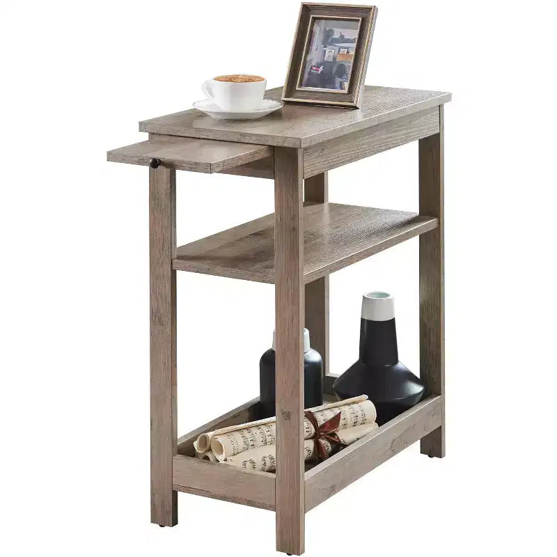 Kings Brand Furniture - Table d'appoint étroite en bois avec étagères de rangement et tiroir coulissant, table de chevet pour chambre à coucher, salon