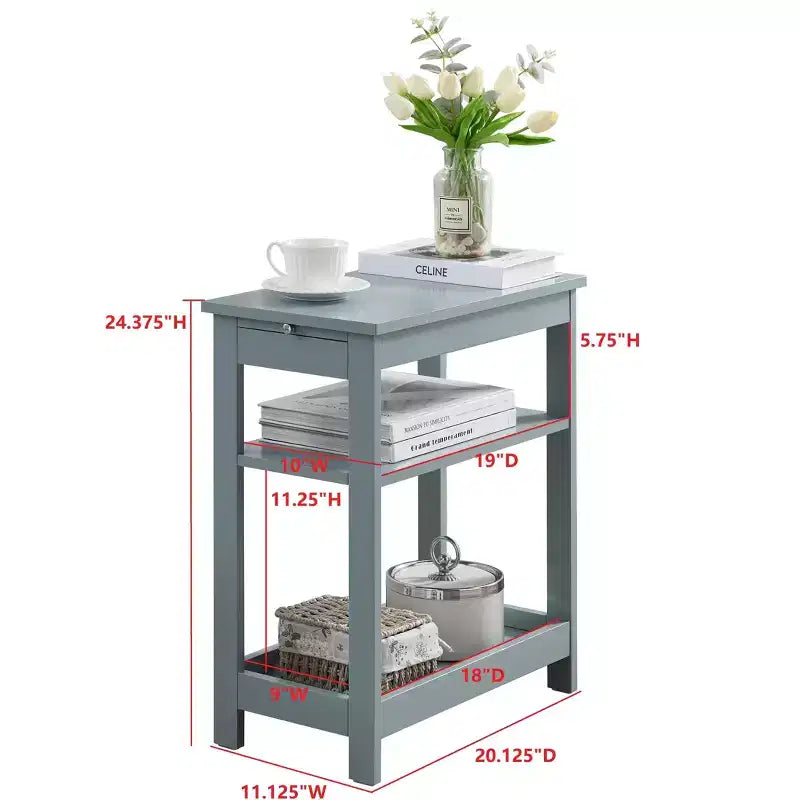 Kings Brand Furniture - Table d'appoint étroite en bois avec étagères de rangement et tiroir coulissant, table de chevet pour chambre à coucher, salon