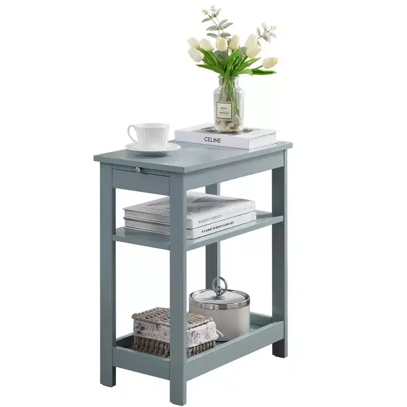 Kings Brand Furniture - Table d'appoint étroite en bois avec étagères de rangement et tiroir coulissant, table de chevet pour chambre à coucher, salon