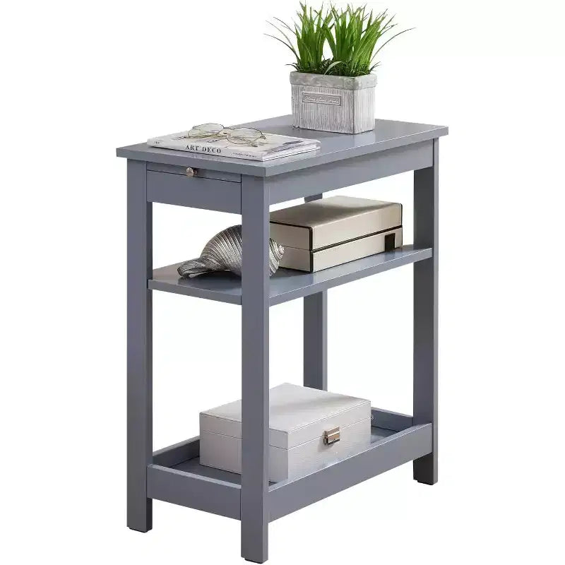 Kings Brand Furniture - Table d'appoint étroite en bois avec étagères de rangement et tiroir coulissant, table de chevet pour chambre à coucher, salon